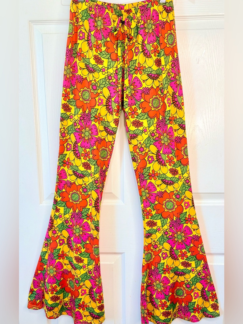 Spirit Halloween Bright Hippie Flower Power Bell Bottom Pants
